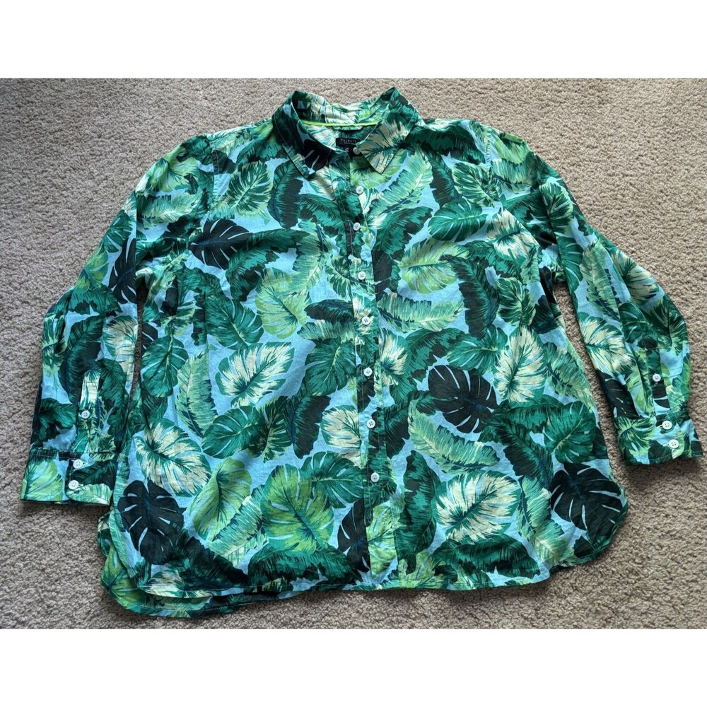 Talbots Plus Petite SXP Floral Button Down Shirt Tropical Cotton Long Sleeve Top